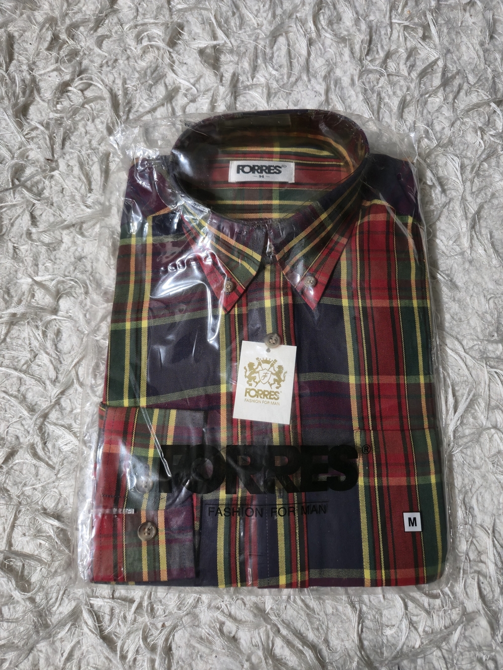 Vintage Forres Men’s Plaid Button Down Shirt Medium NOS Red Green Tartan